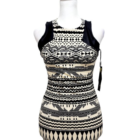 Tribal Print Sleeveless Midi Dress With Mesh Panel Detail Size S - Picture 6 of 13